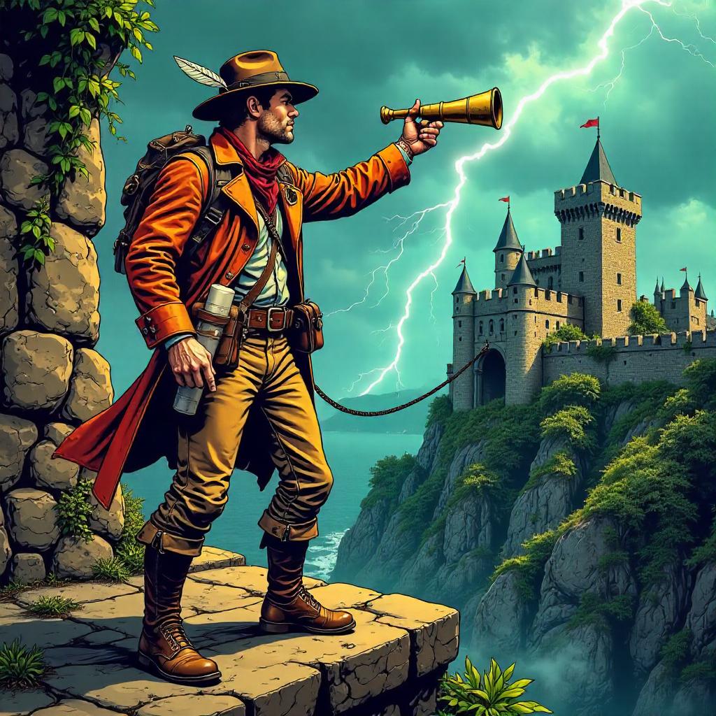 The Explorer on Castle Battlements: Comic Book Style