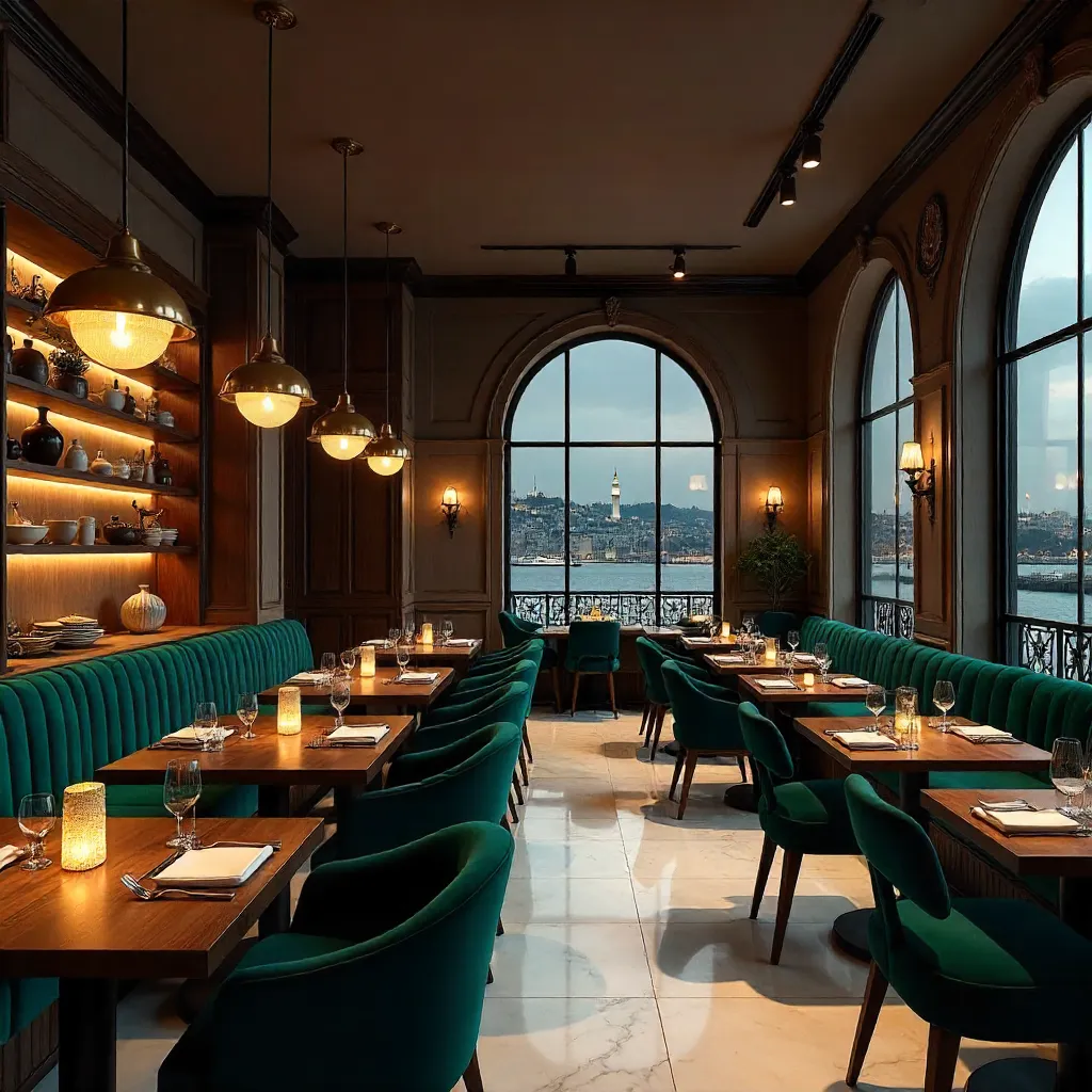 Chic Istanbul Dining Room: Modern Interior with Ambient Lighting