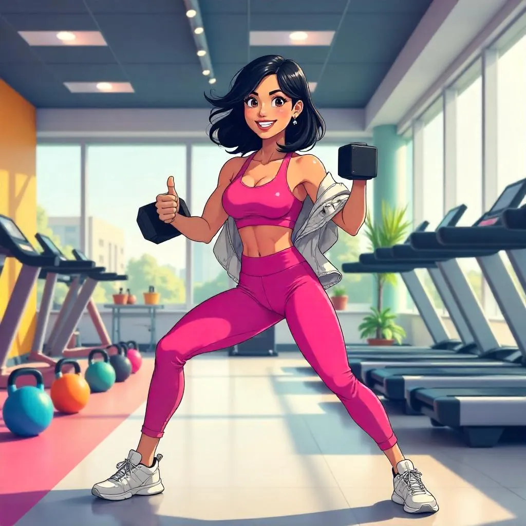 Cheerful Latina in Anime Gym - Energetic Workout
