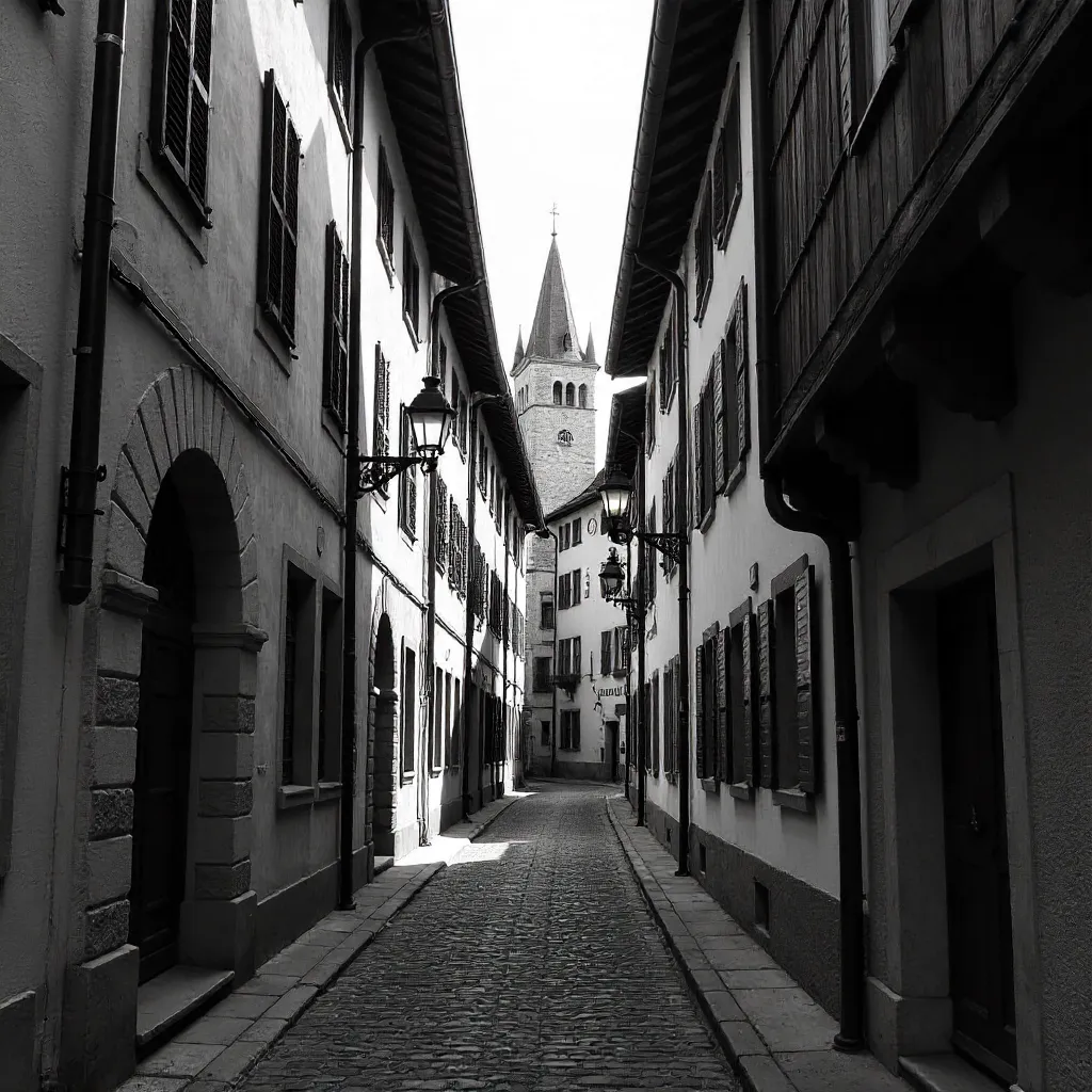 Monochrome Basel Alley: Historic Architecture