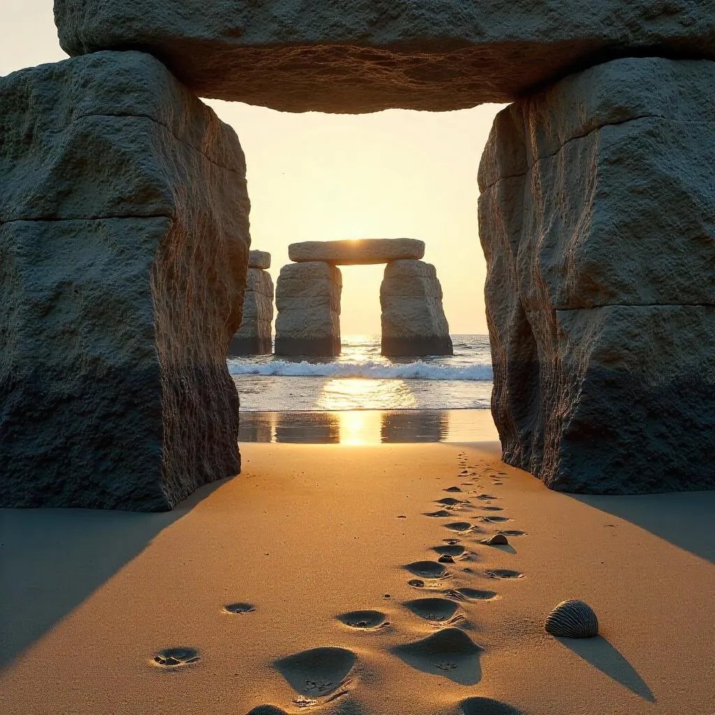 Photoreal Beach Inside the Stonehenge Ring at Sunrise