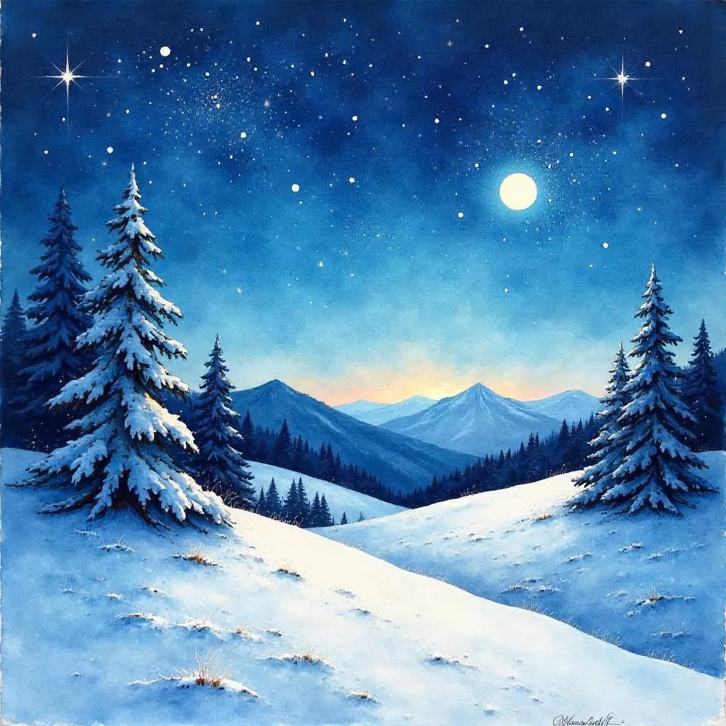 Snow Among the Stars: A Watercolor Dreamscape