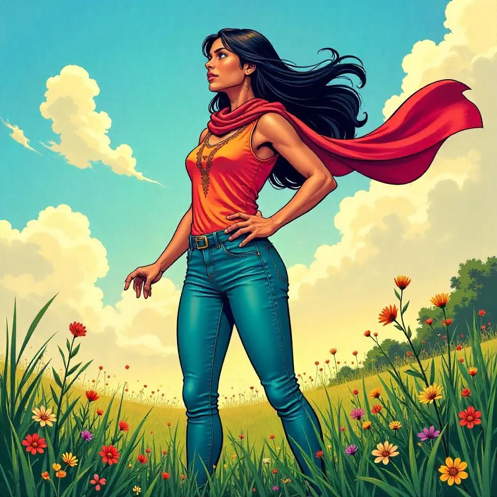 Meadow Heroine: Indian Woman in Comic Style
