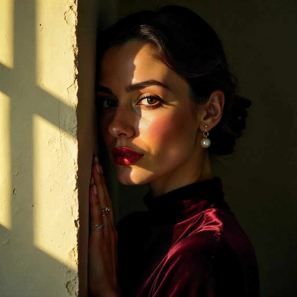 Elegant Portrait Behind a Wall: A Mysterious Gaze