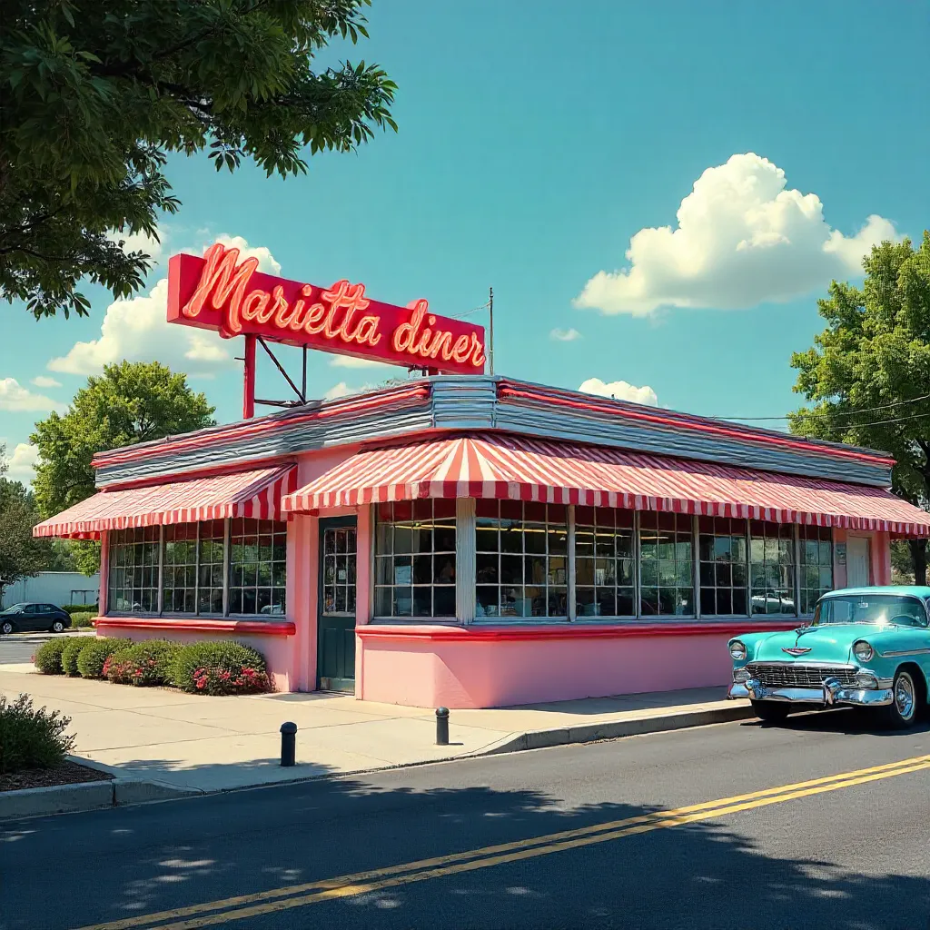 Retro Marietta Diner Exterior Under Blue Georgia Sky