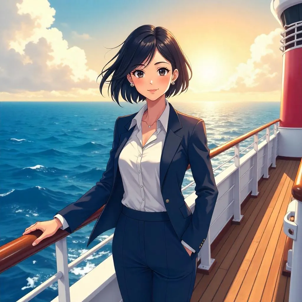 Confident Asian Woman on a Cruise Ship - Anime Style
