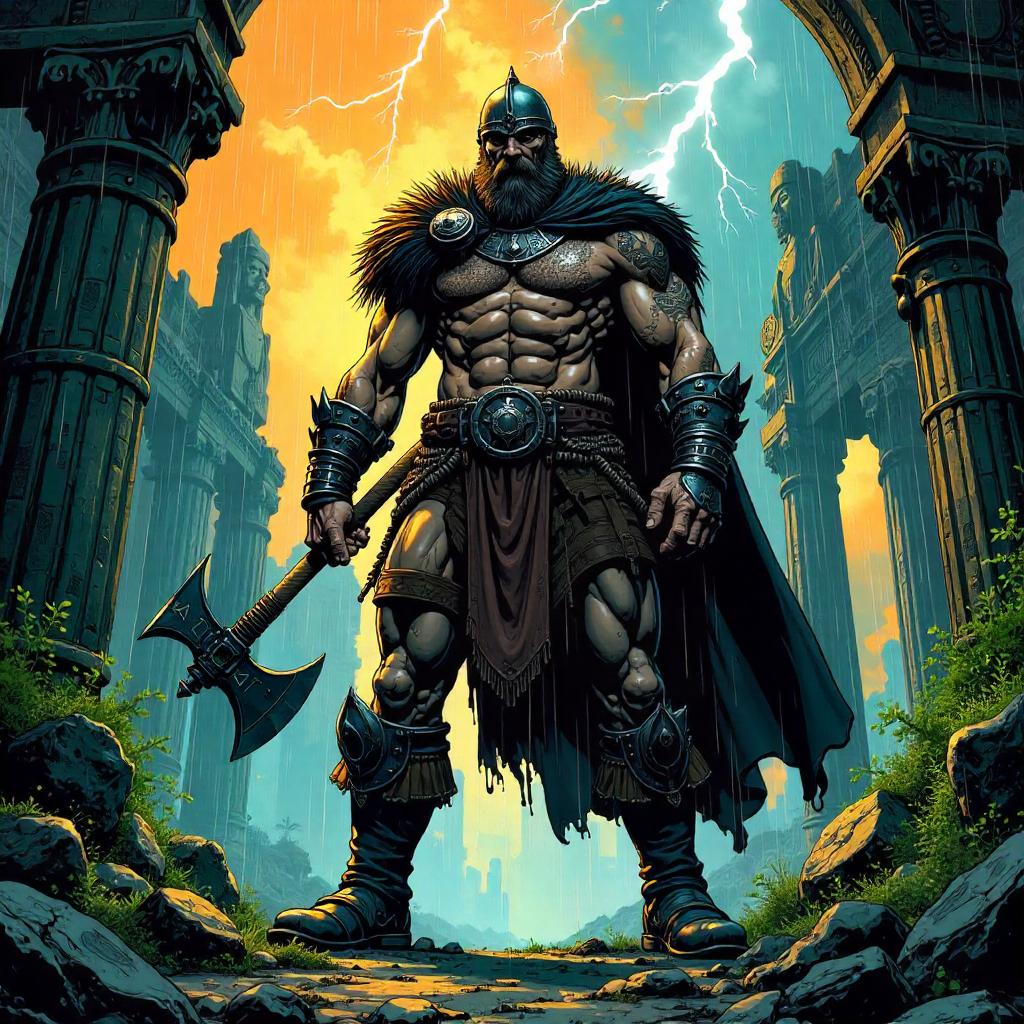 Viking Hero in Ancient Ruins - Comic-Book Style