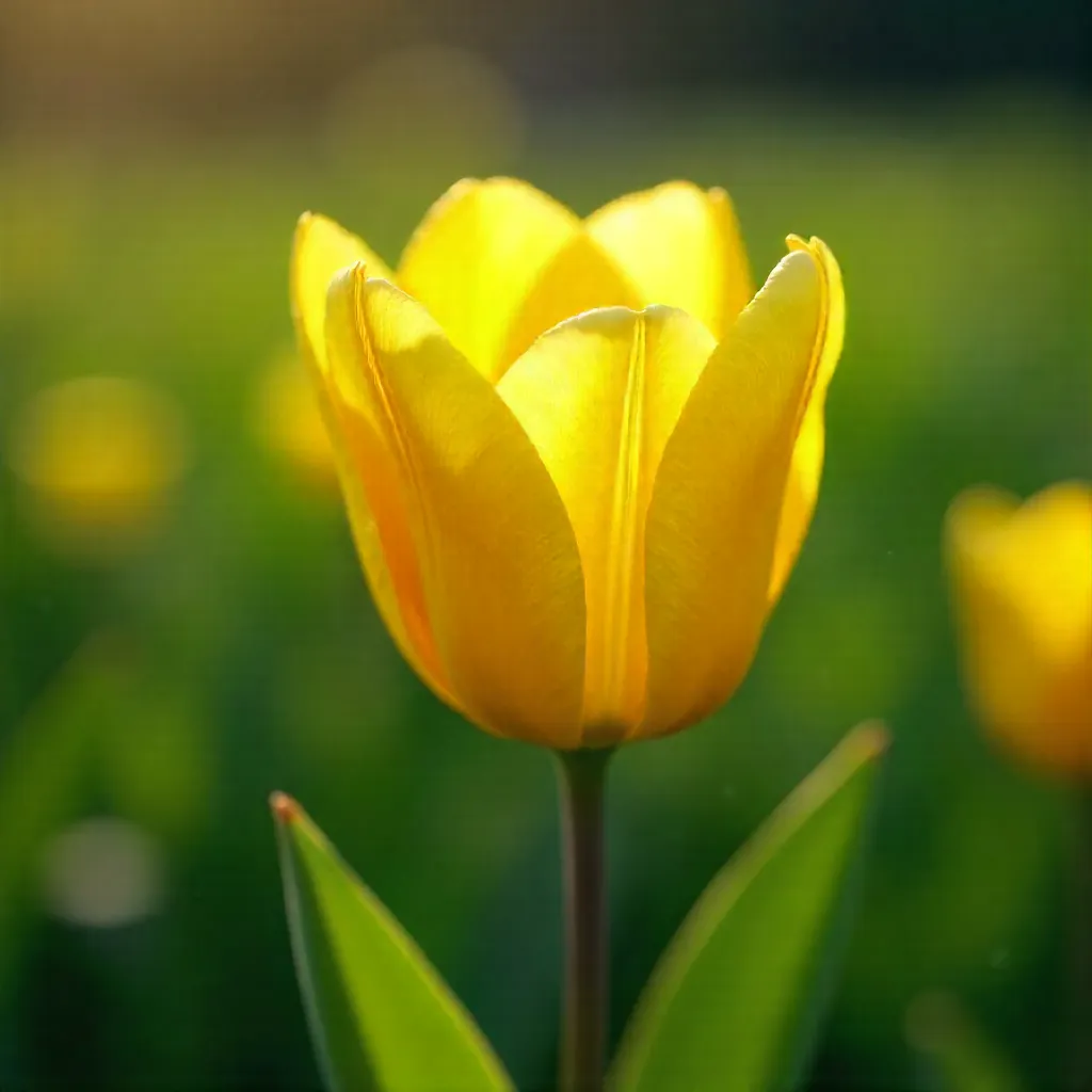 Lone Yellow Tulip in a Lush Spring Garden