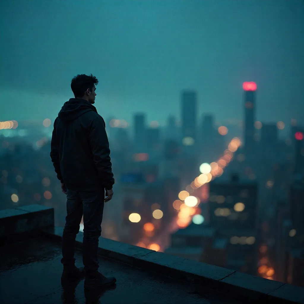 Silhouette Over a Blurred Neon City