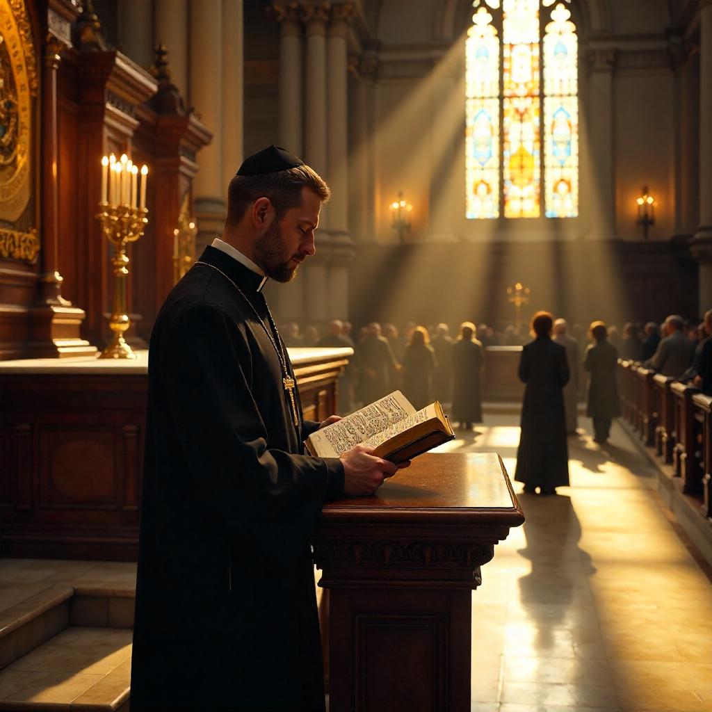 Photorealistic Priest in a Synagogue