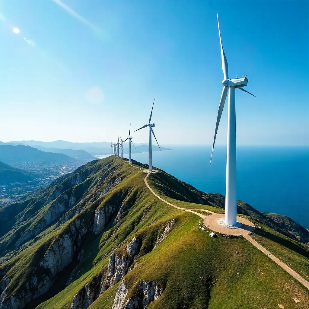 Aerial Wind Turbines over İzmir Mountains
