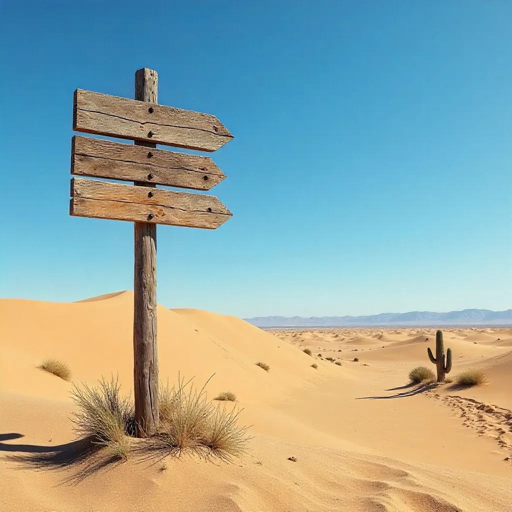 Wooden Desert Signpost in Tranquil Open Space