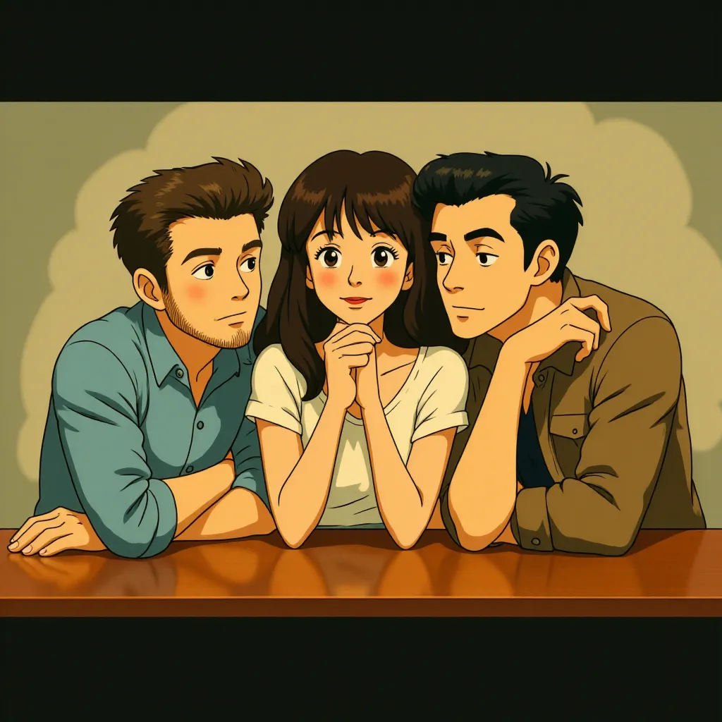Pedro Pascal, Chris Evans, and Dakota Johnson in Materialists (2025) - Ghibli style