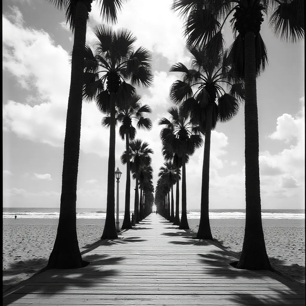 Black and White Palm Trees by Pismo Beach Pier