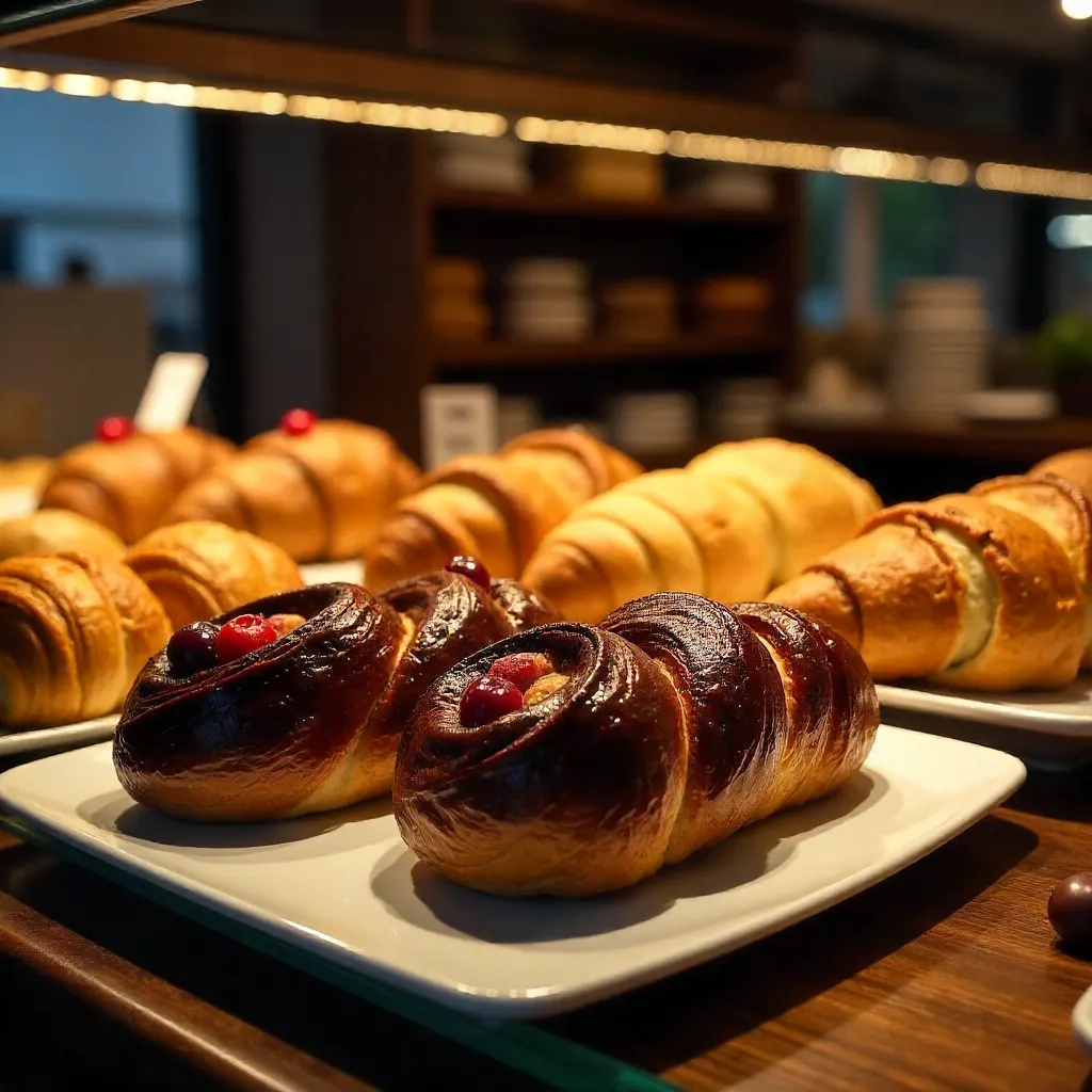 French Pastry Display: Torsade Chocolat & Pain Fruits Rouges