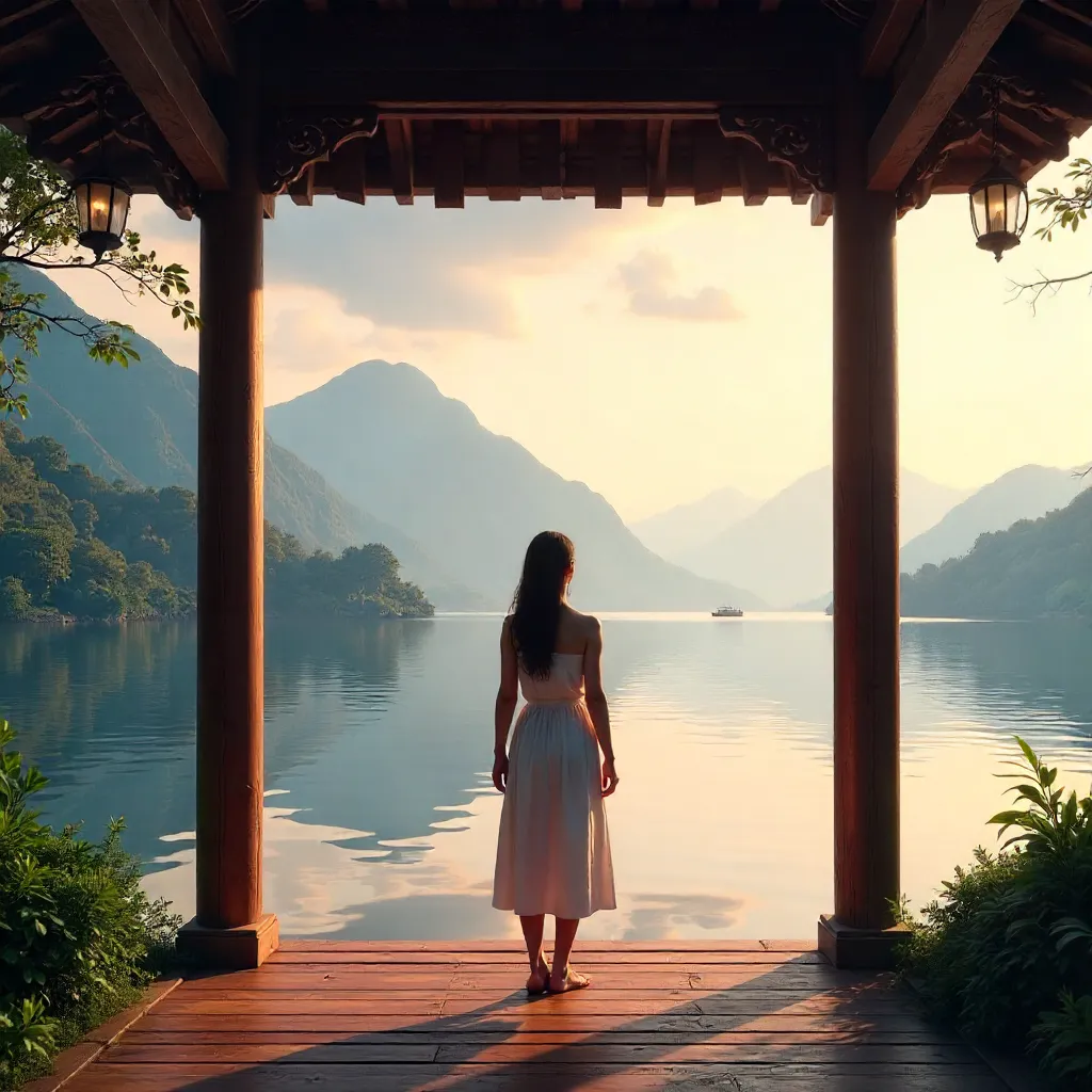 Gazing Toward Water and Mountains from a Quiet Pavilion