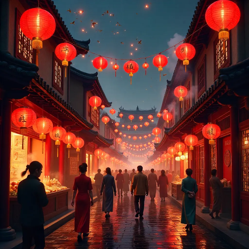 Vibrant Red Lanterns Illuminate a Traditional Chinese Festival