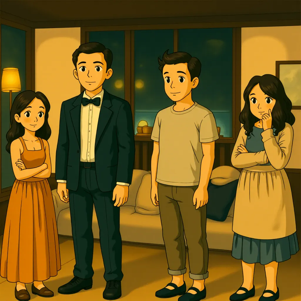 Ethan Hawke, Julia Roberts, Mahershala Ali, and Myha'la in Leave the World Behind (2023) - Anime style