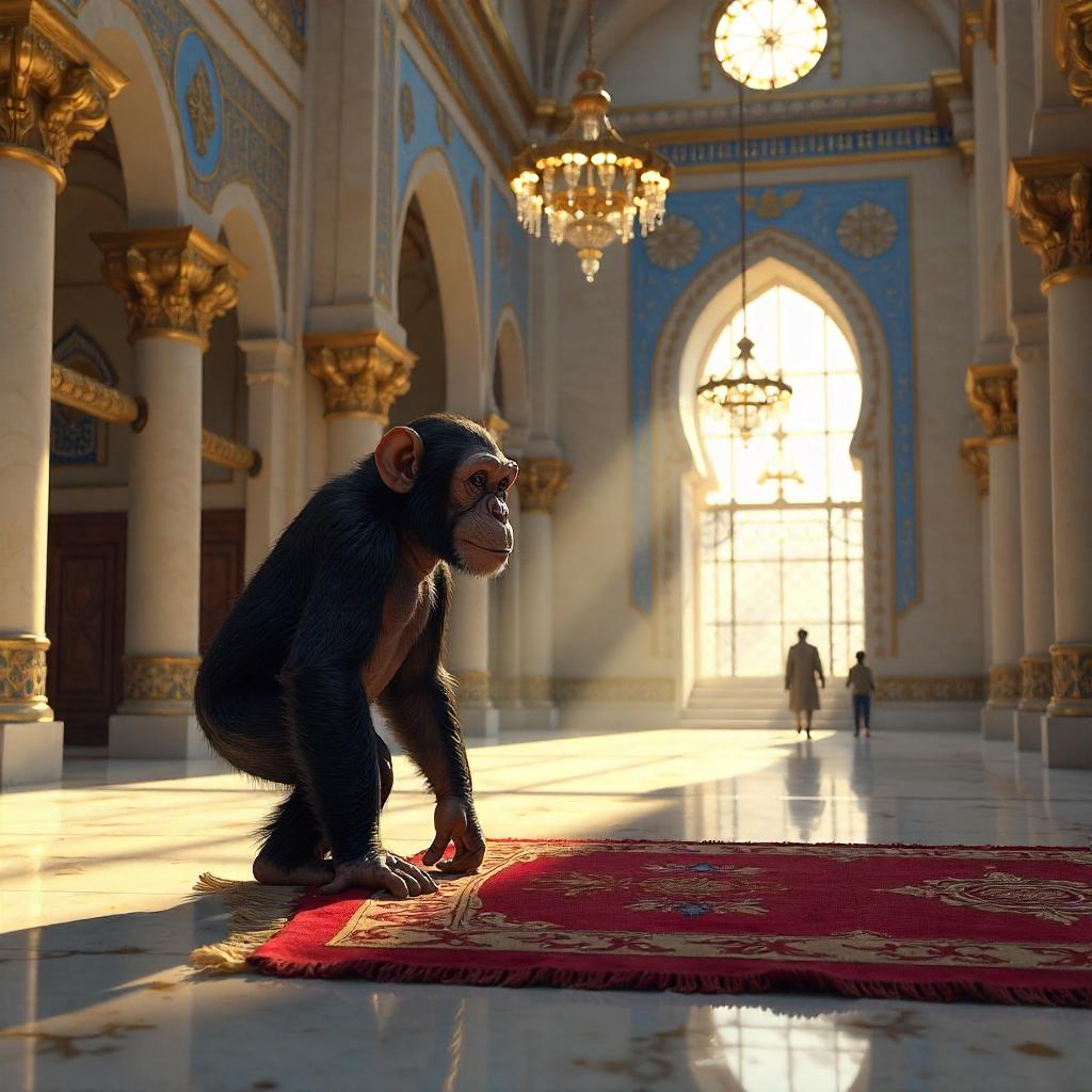 Curious Chimp in a Grand Mosque 3D Render