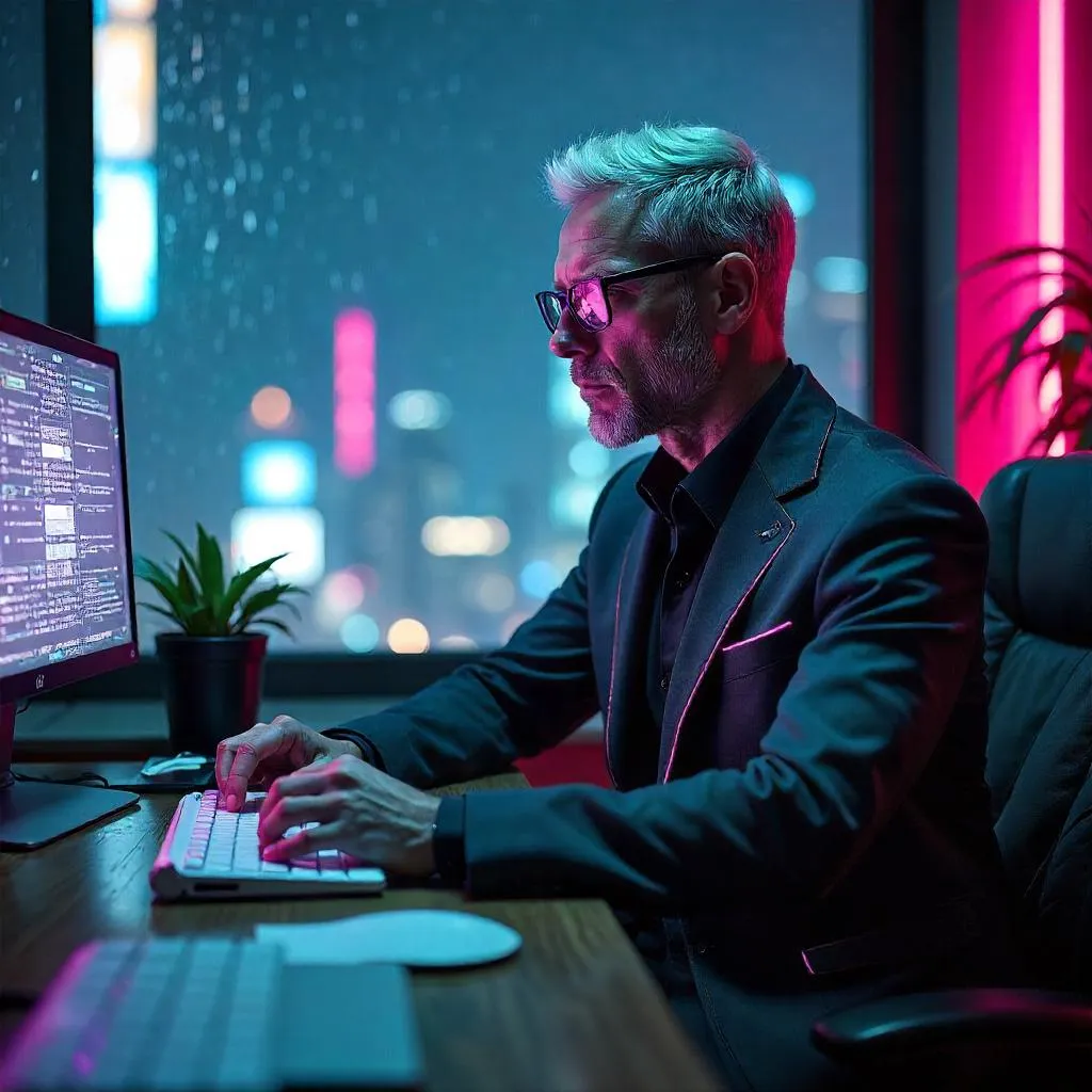 Neon-Glow Office: Cyberpunk Exec