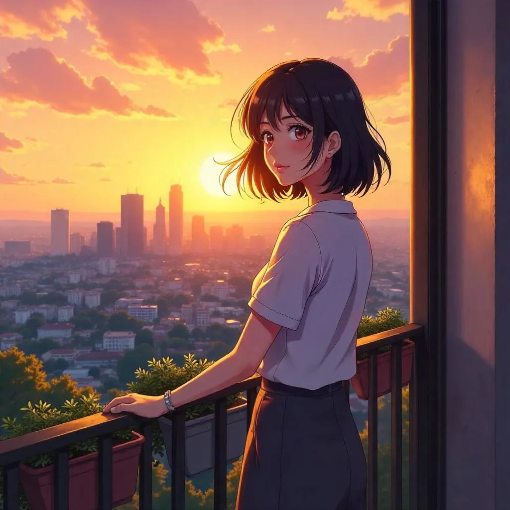 Balcony at Golden Hour Anime Portrait