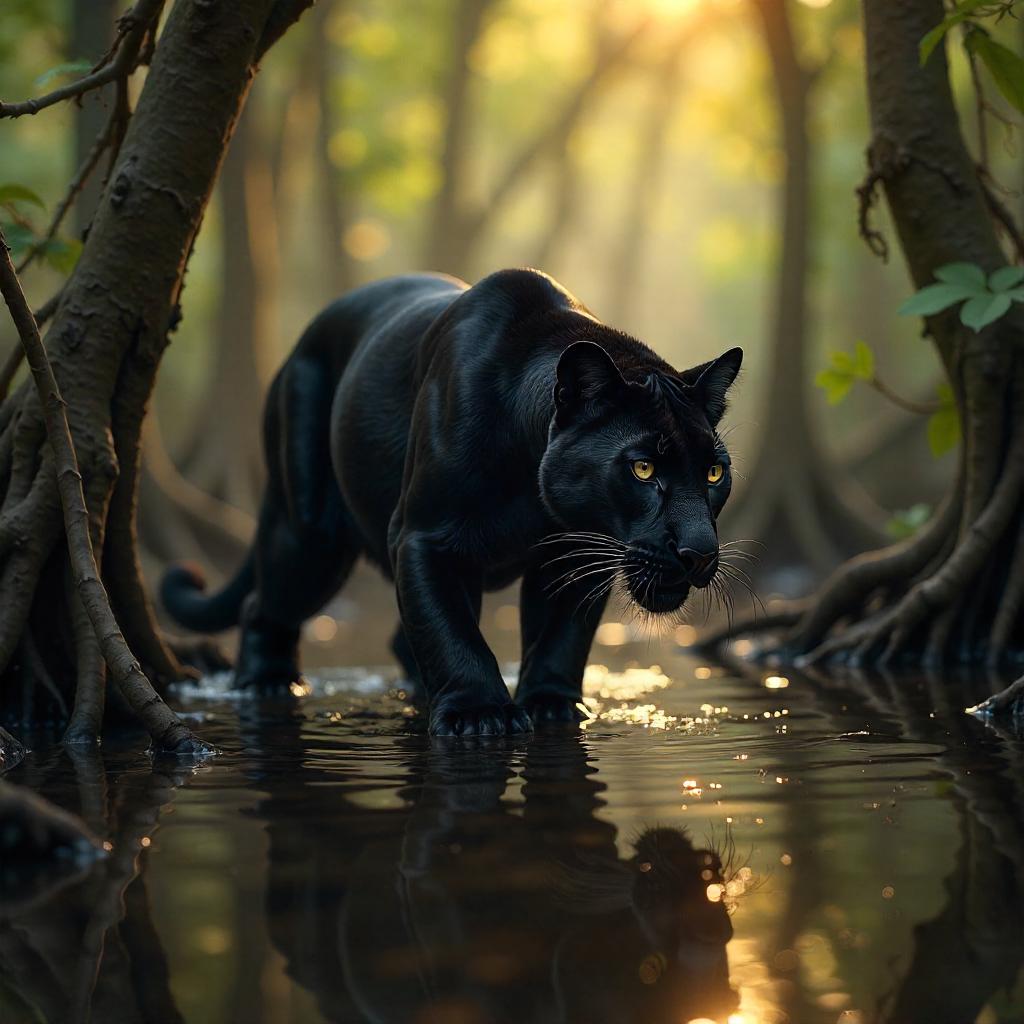 Photoreal Panther in Mangrove Swamp