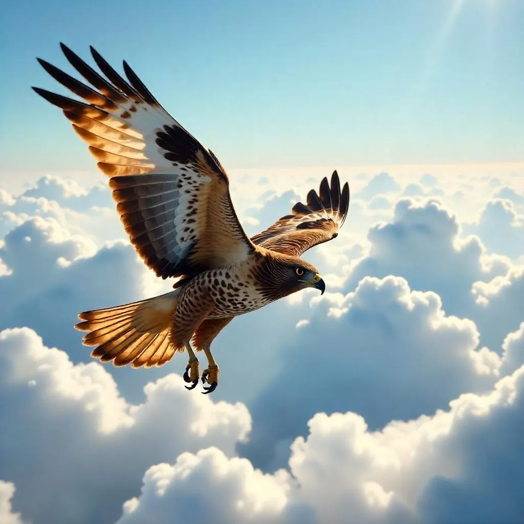 Photorealistic Hawk Gliding Through Cloudscape