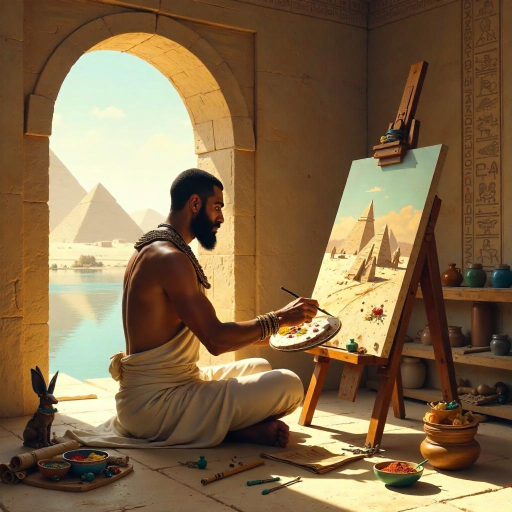 Ancient Egyptian Artist in an Oil Painting Studio