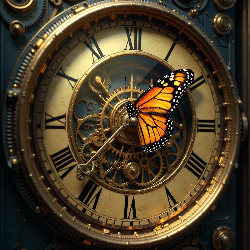 Butterfly Among Monumental Clockwork Gears
