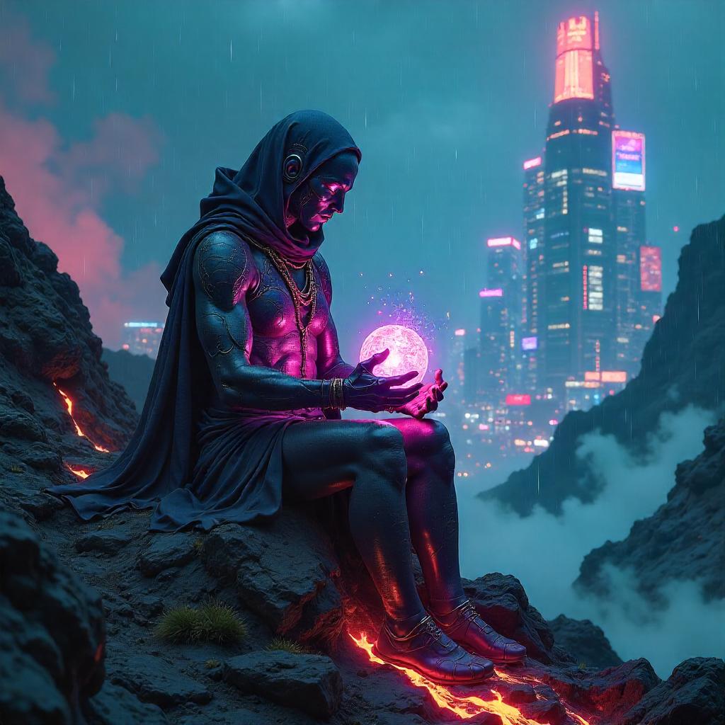 Neon Oracle on Volcanic Rift