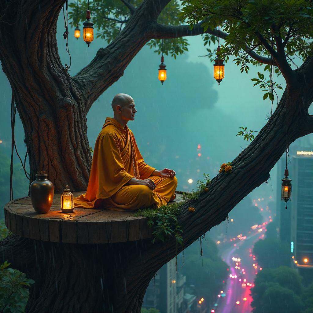 Monk in a Neon Treehouse: Cyberpunk Serenity