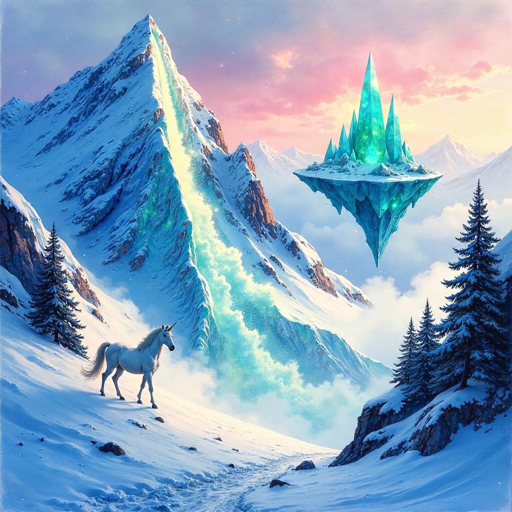 Moonlit Crystal Avalanche in a Magical Realm