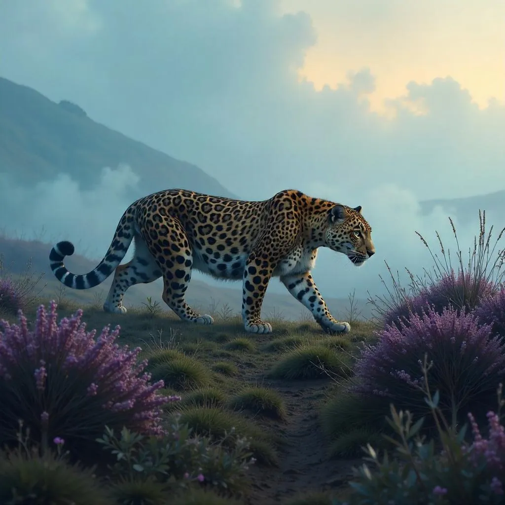 Leopard on a Fog-Shrouded Moor (Digital Art)