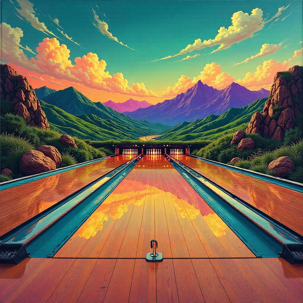 Valley Oil Painting Inside a Bowling Alley