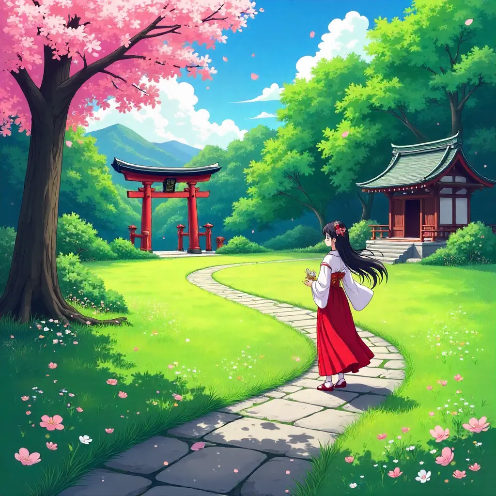 Meadow Within a Shrine: Anime Style Scene