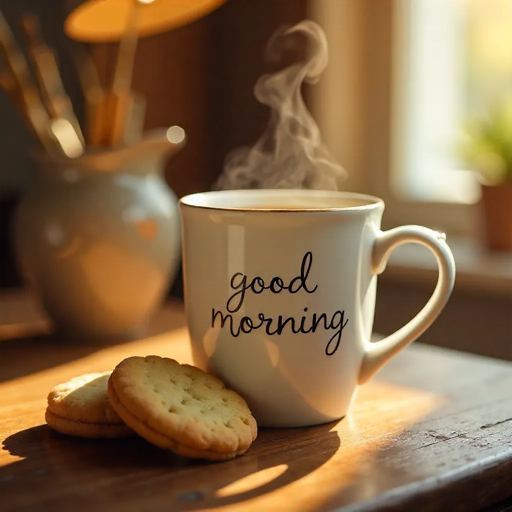 Cozy Morning Coffee: Cup with Text and Biscuits