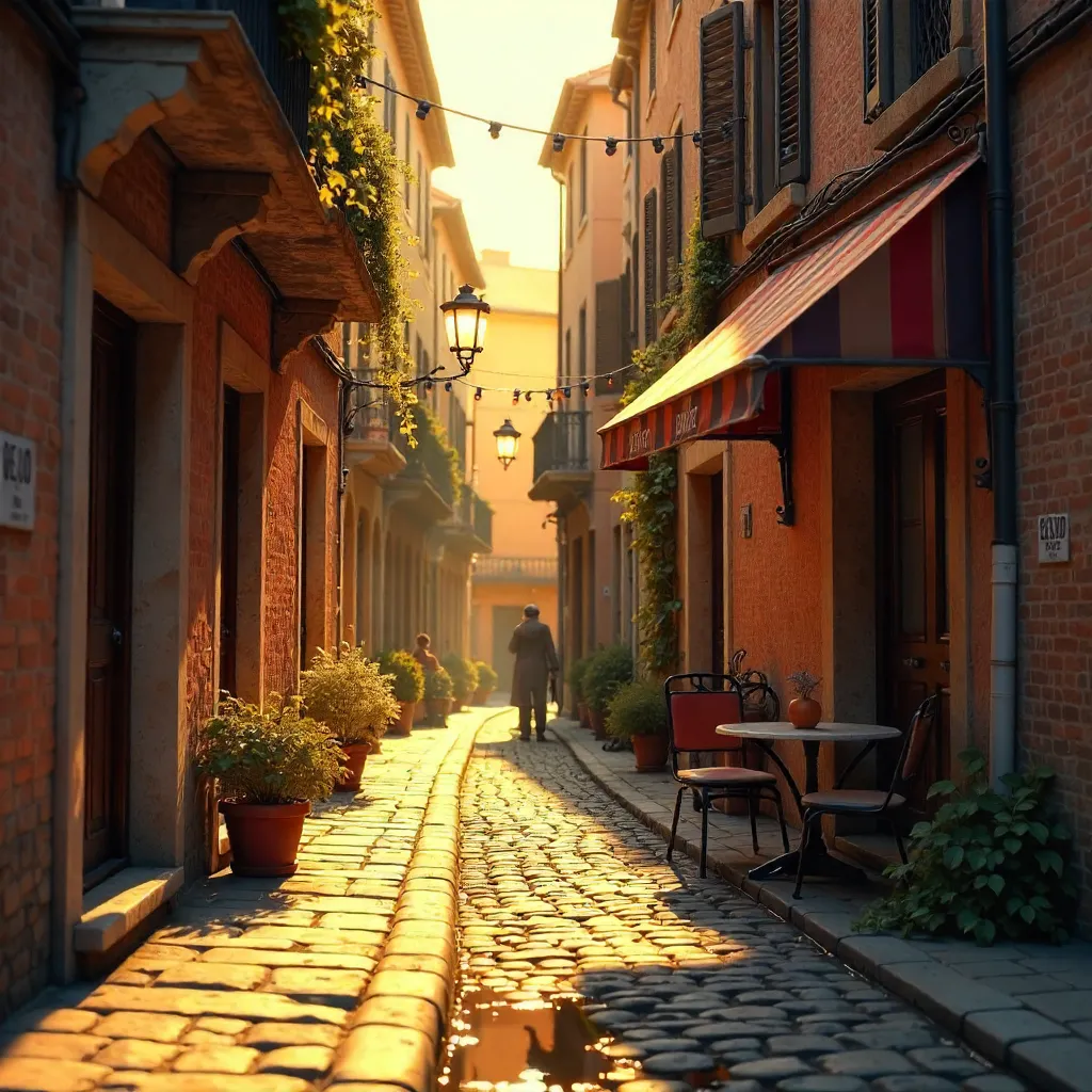 Sunlit Golden Hour Alley in a Historic City