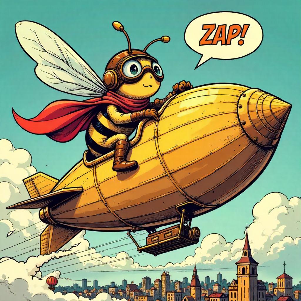 Bee Pilot in a Comic Airship Adventure
