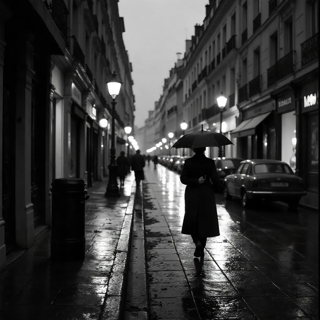 Rainy Paris Street Walk in Monochrome