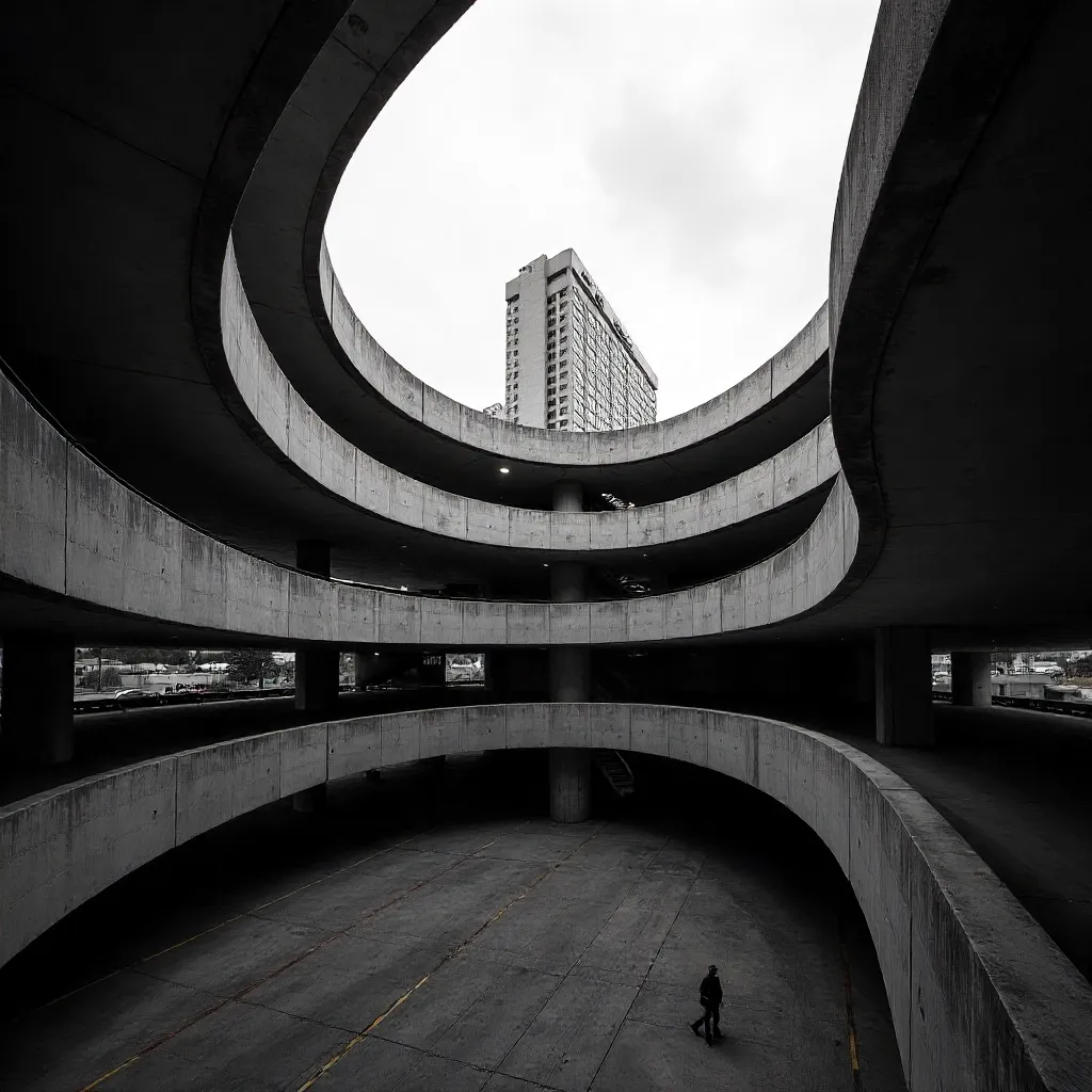 Spiral Ramp at O'Hare with Hilton in Background