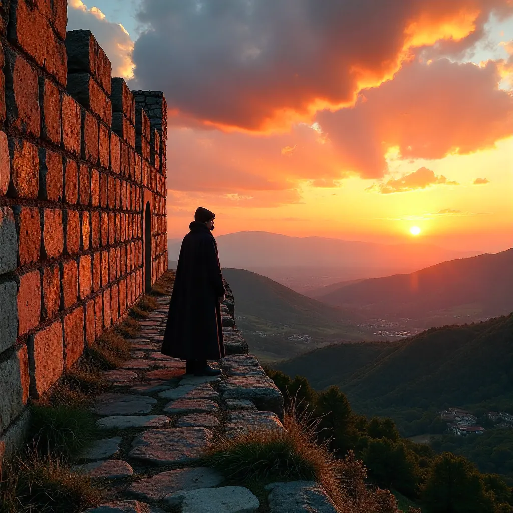Solitary Figure on Kalaja e Krujës at Sunset