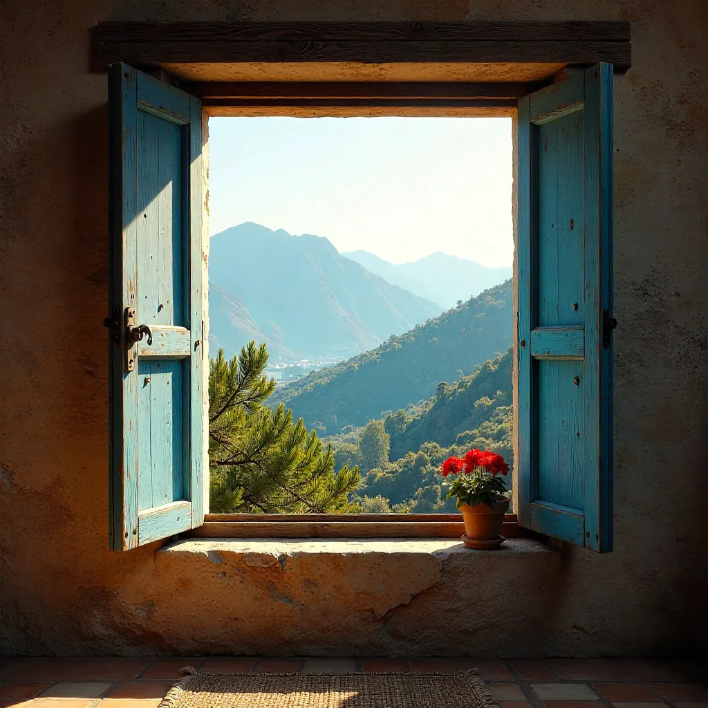Sunny Lebanon Mountain View through Rustic Window