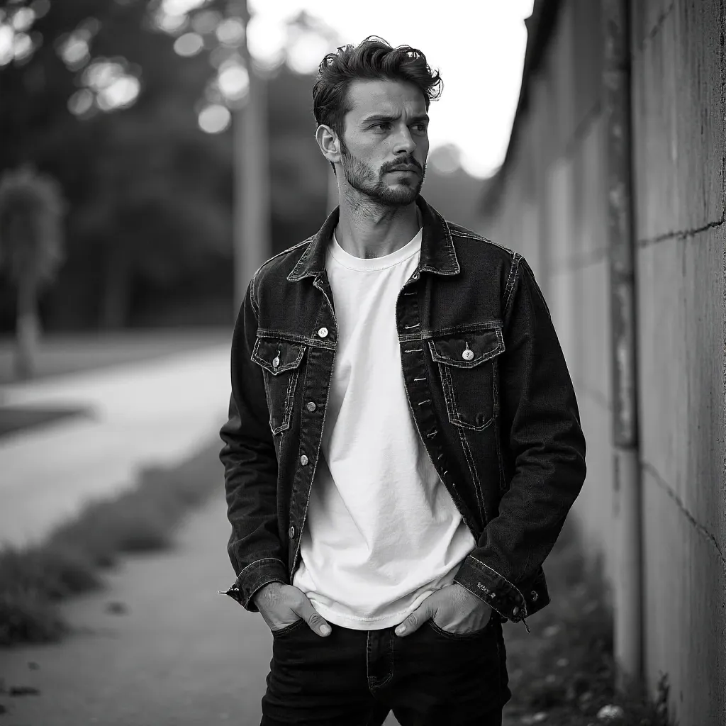 Monochrome Outdoor Casual Portrait with Hands in Pockets