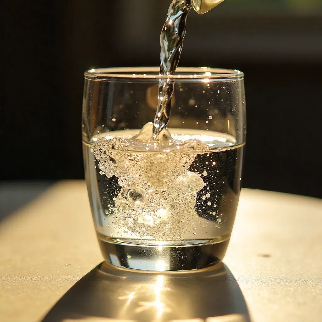 Sunlit Macro Pour: Water into Glass with Shadowplay