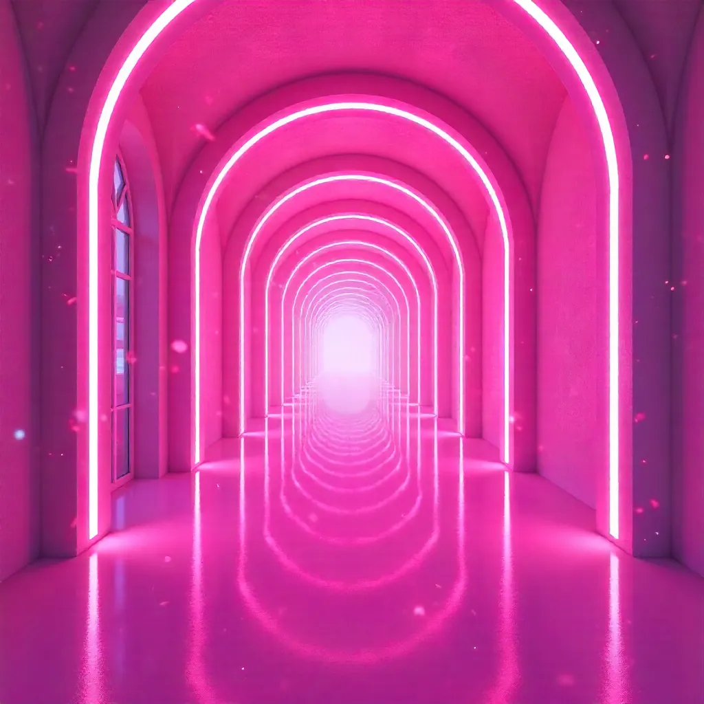 Neon Pink Archways: Immersive Corridor of Light