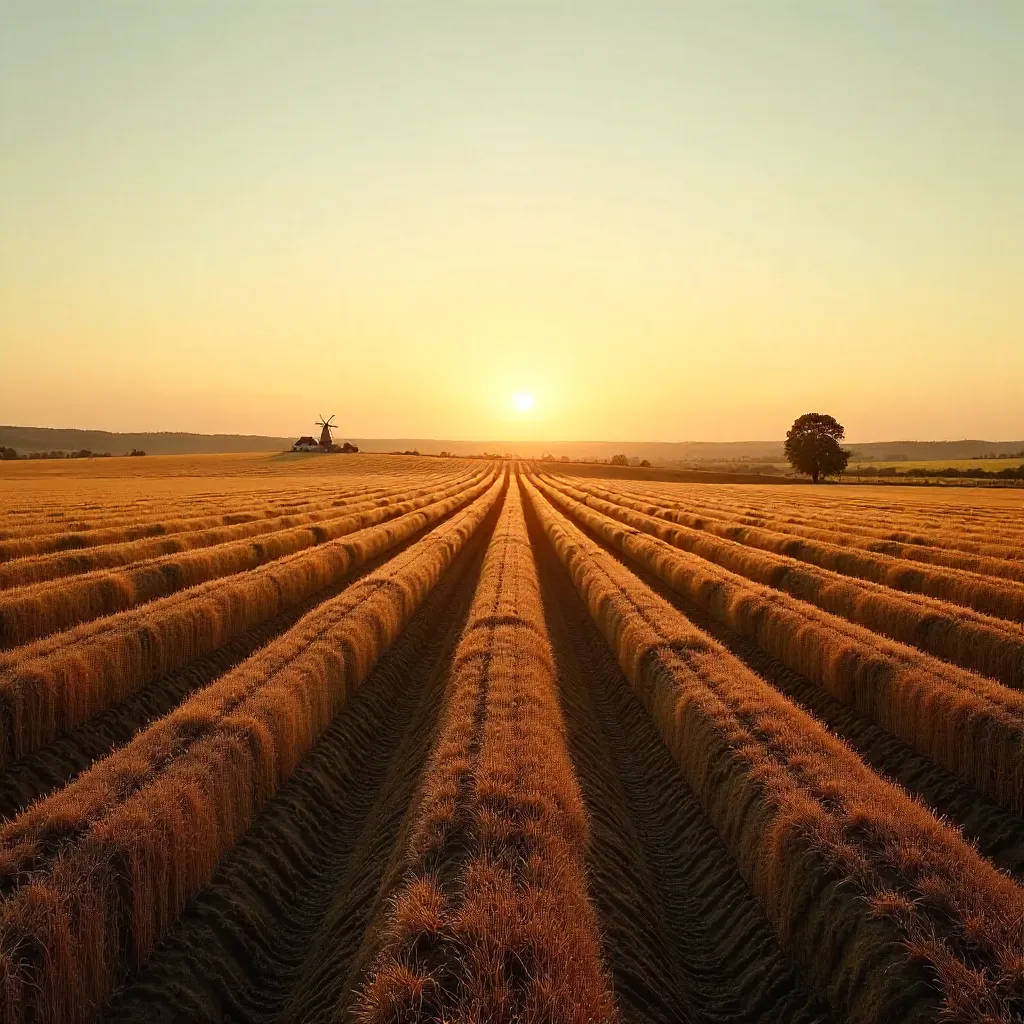 Golden Plowed Field at Golden Hour