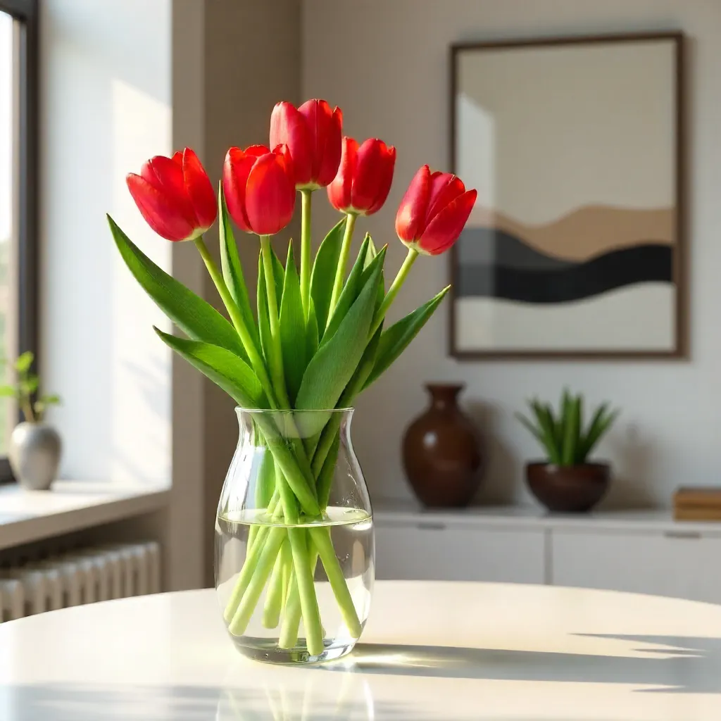 Vibrant Red Tulips in a Modern Interior