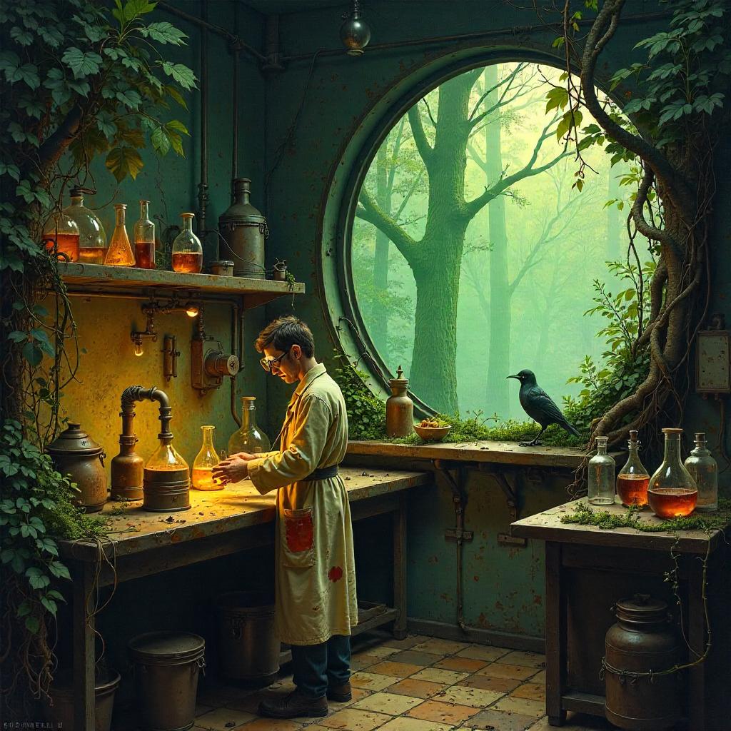 Forest Inside a Mad Scientist's Oil Painting Lab