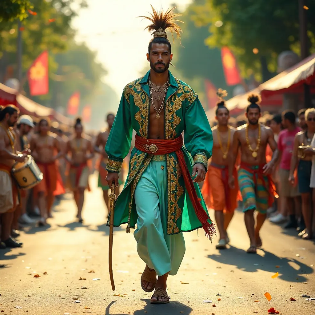 Vibrant Parade: Man in Traditional Attire