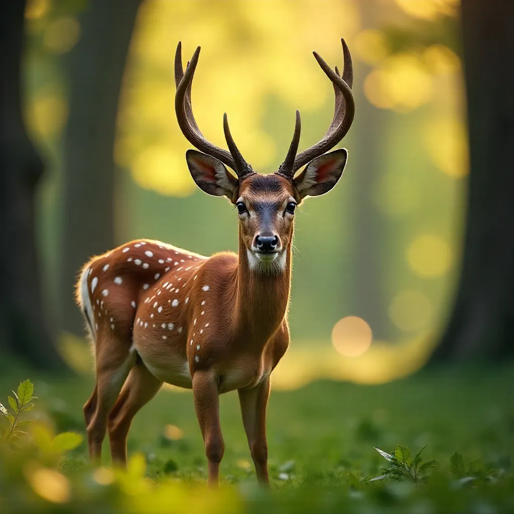 Portrait of a Fallow Deer in Sunlit Forest Bokeh